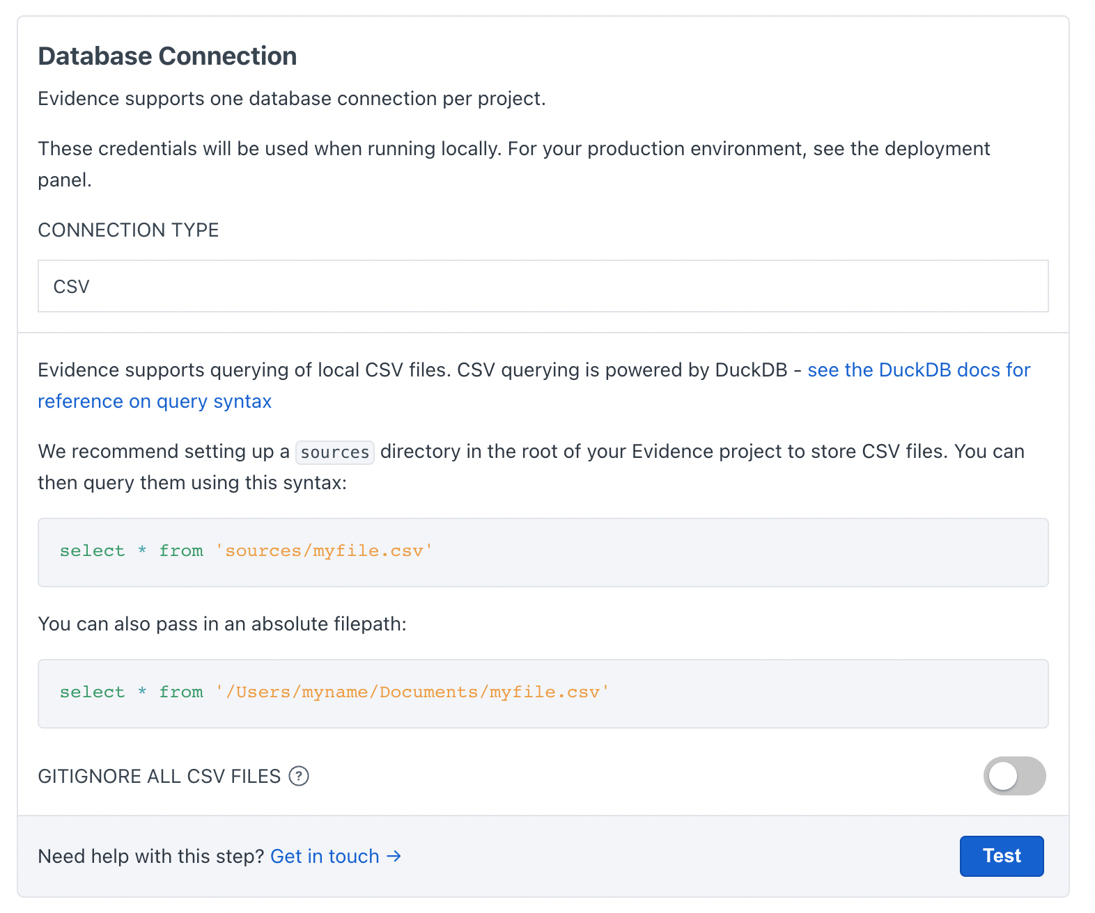 A settings page for our new CSV connector